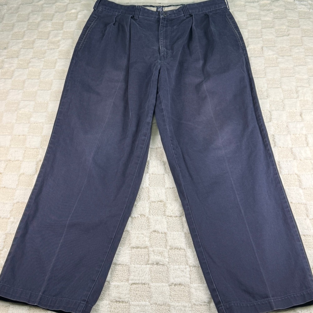 Polo Ralph Lauren Mens Pleated Chino Pants Navy Blue Cotton 35x27.5